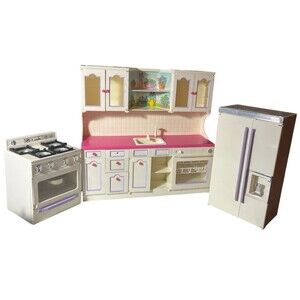 Tyco Vintage Kitchen Littles Deluxe Kitchen Center Refrigerator Stove WORKS READ